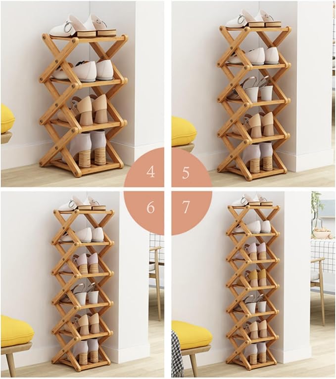 Foldable Shoe Rack, Bamboo Vertical Shoe Organizer Tall - Image 6
