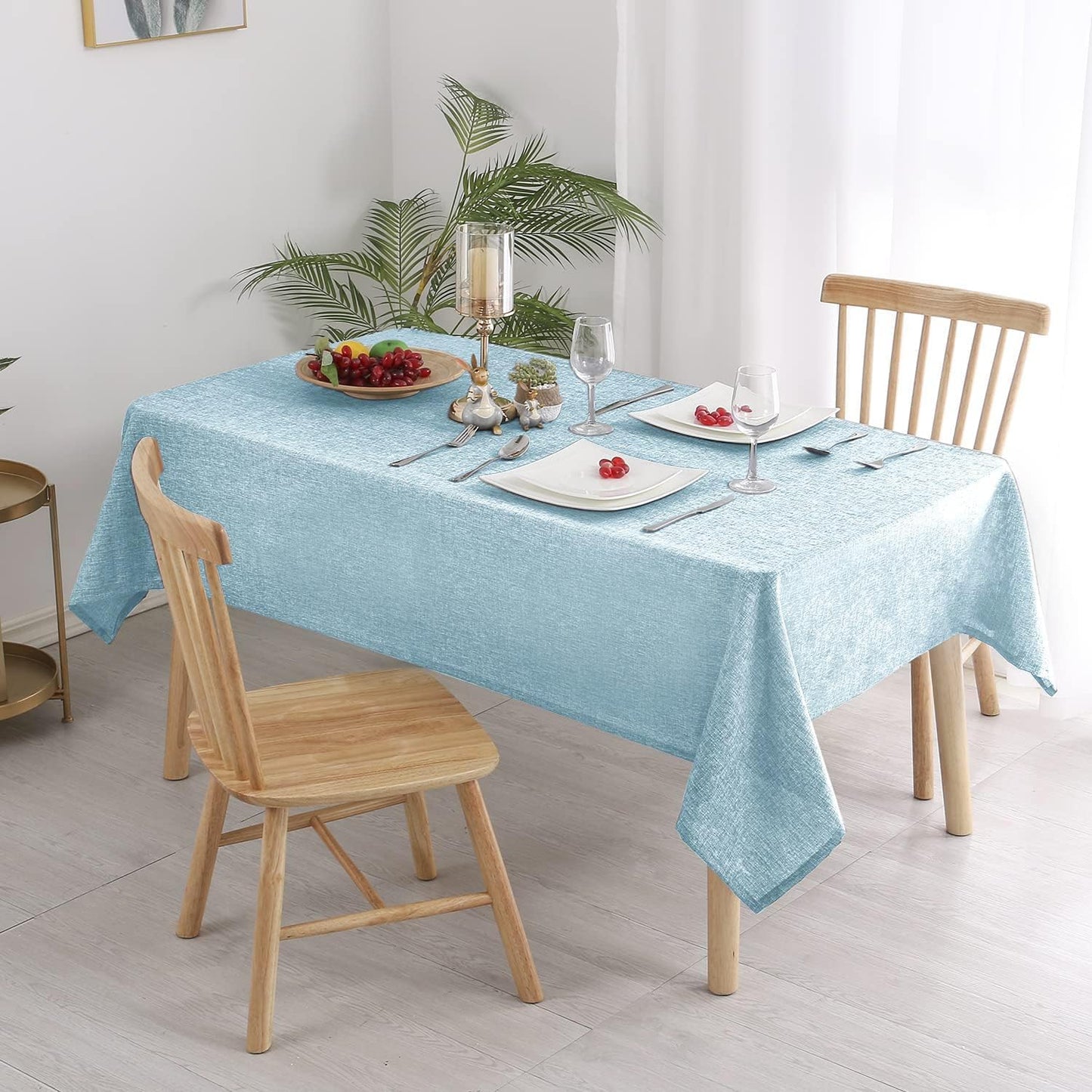 Hiasan 2 Pack Faux Linen Rectangle Tablecloth - Wrinkle and Stain Resistant Washable Table Cloth for Kitchen Dining Room Holiday Table Cover for Party Dinner, Lux Slate Blue, 30 x 60 Inch