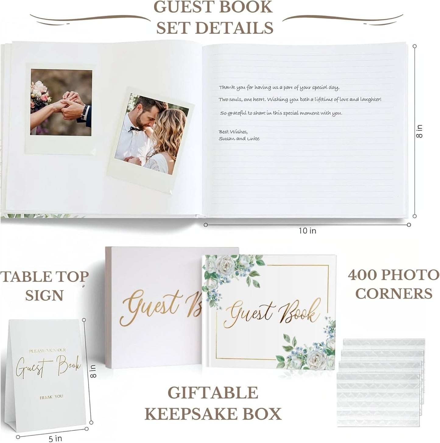 Wedding Guest Book for Guests to Sign, Elegant Wedding Guestbook Ideas, Sign in Book for Bridal and Baby Shower, Polaroid Guest Book, 100 Thick Lined and Blank Pages for Party, Wedding Books