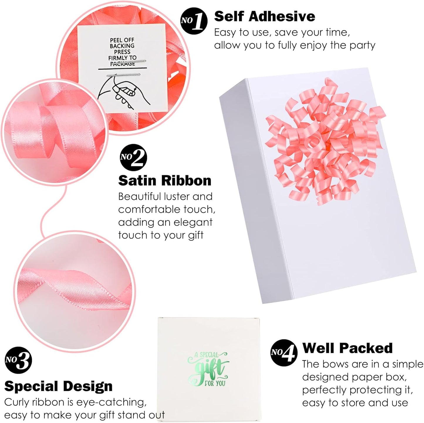 5 Inch Baby Pink Gift Bow Curly Ribbon Bows Set of 8, Double Faced Satin Ribbon Bow Premade Self Adhesive Bow Decorations for Party, Wedding, Holiday, Bows for Crafts, Wine Bottle, Presents