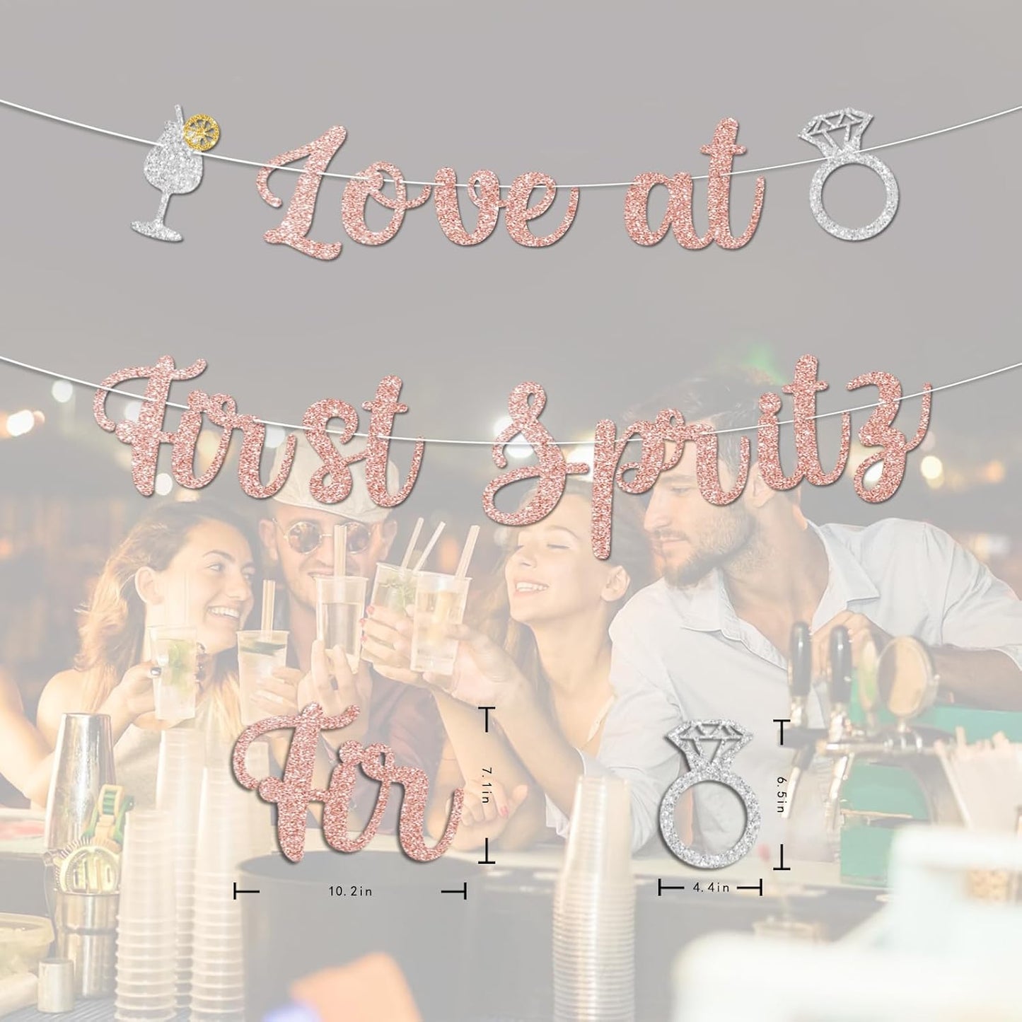Love At First Spritz Wedding Banner - Bridal Shower Decorations, No Diy, Glitter Just Engaged Spritz Party Banners for Wedding/Engagement/Bachelorette Party Decorations Supplies, Rose Gold.