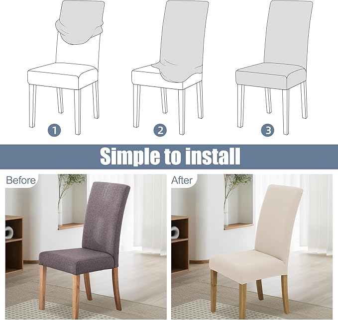 BIETYONE Stretch Dining Chair Covers Set of 6, Soft Removable Washable Kitchen - Image 4
