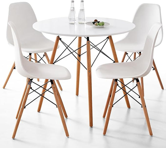 5-Piece Round Dining Table Set, Small 31.5" Kitchen Table Chairs Set of 4 Space by LECAFURHL
