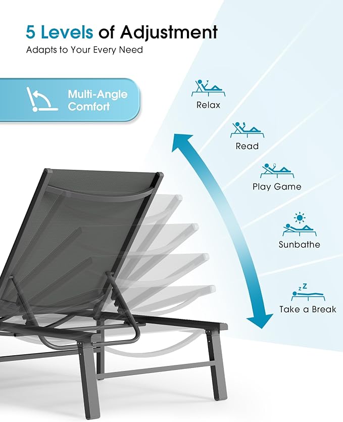 Ciokea Foldable Outdoor Lounge Chair Set of 4, No Assembly Aluminum Chaise - Image 7
