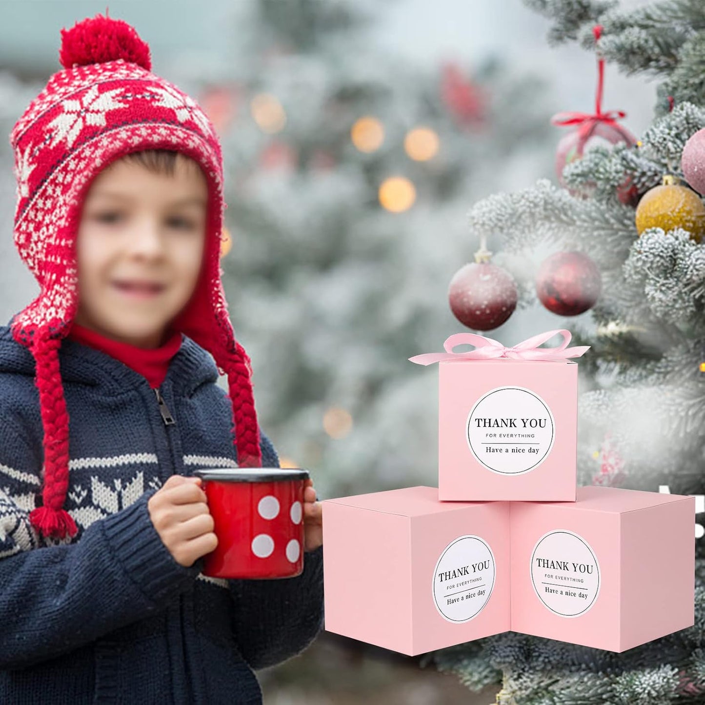 COTOPHER Small Gift Boxes 60 Pack 4x4x4 inches Pink Gift Boxes with Lids for Gifts, Crafting, Wedding Party Favor, Cupcake Boxes, Candy, Bridesmaids Proposal Box with Ribbons and Stickers (Pink, 60