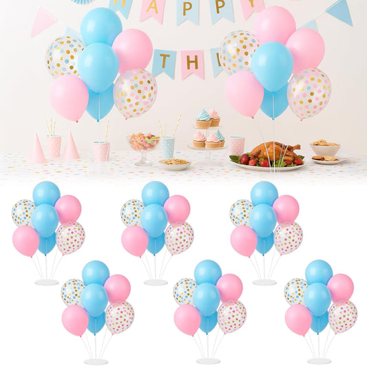 6pcs Balloon Stands Kit Table Centerpiece Table Decorations for Anniversary Birthday Wedding Graduation Retirement Party Decorations (Light Blue Pink)