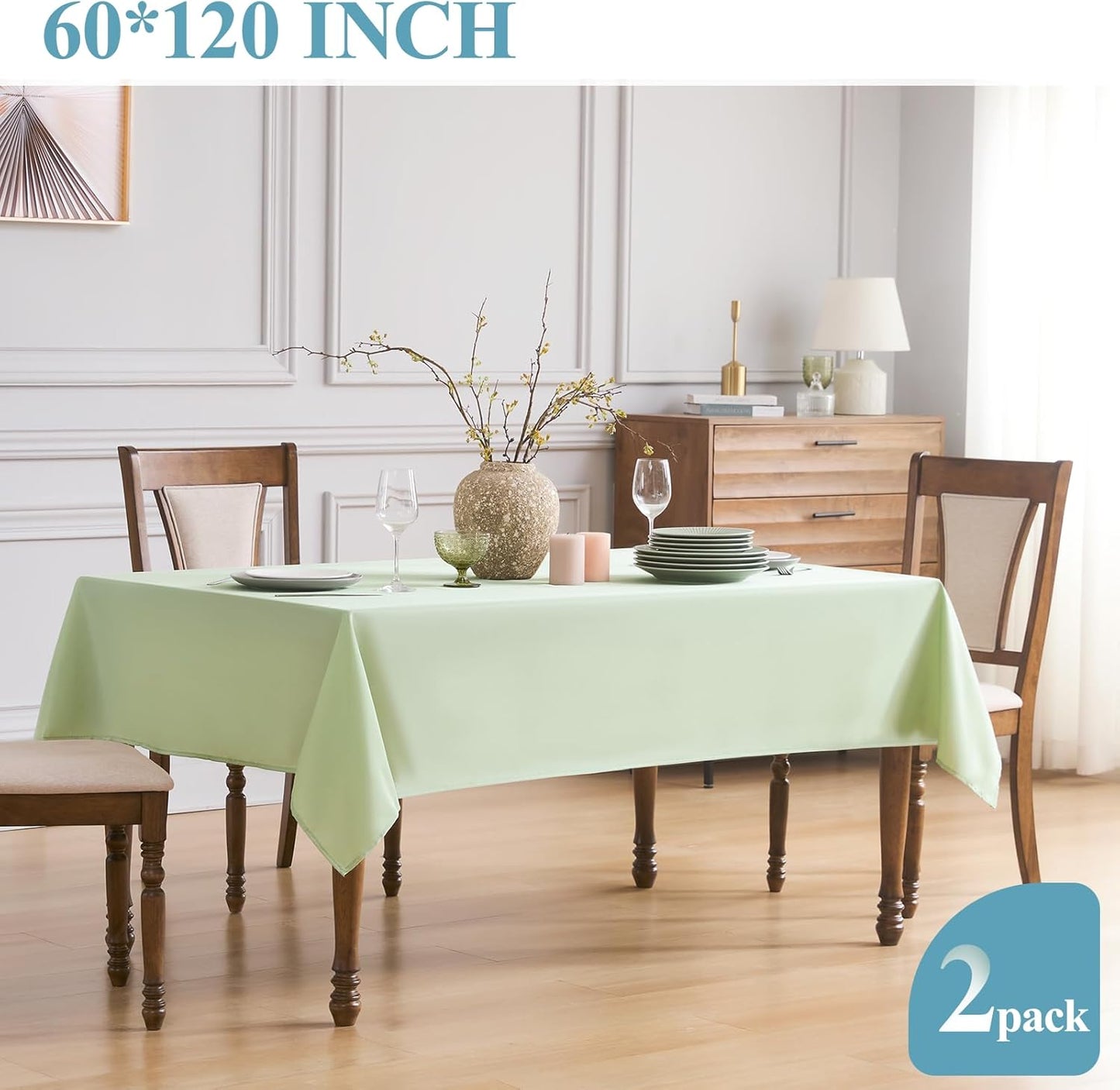 VidaFete Tablecloth 2 Pack60*120inch Rectangle Table Cloth Polyester, Stain Wrinkle Resistant Polyester Dining Table Cover for Kitchen Dinning Party Wedding Rectangular Buffet Decoration(Sagegreen)