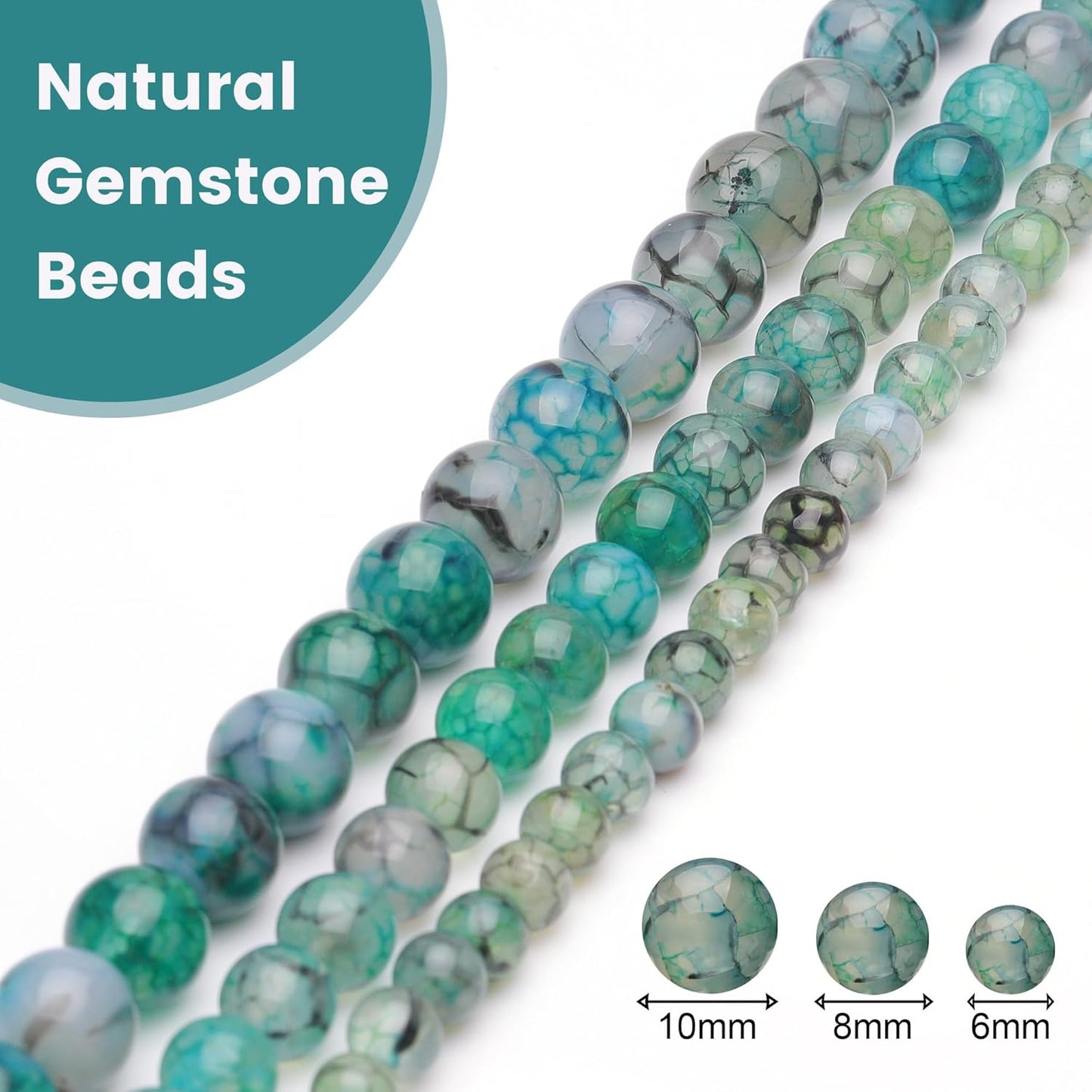 8mm Natural Stone Beads for Jewelry Making,Dragon Vein Agate Polished Smooth Round Gemstone Beads for Bracelet Necklace 15 Inch