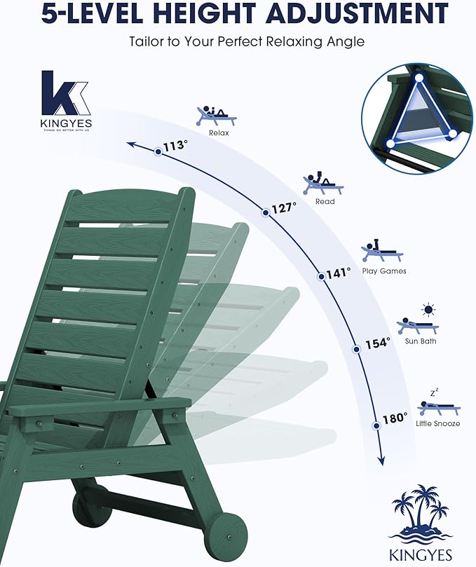 KINGYES HDPE Lounge Chair Outdoor, Patio Chaise Lounge Recliner - Image 3