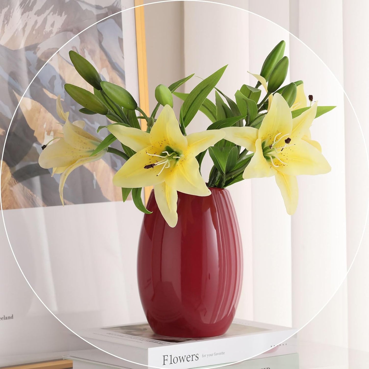 hjn Ceramic Vase Set of 3 Red Flower Vase for Home Decor, Modern Decorative Vase for Flowers Vases for Your Ideal Shelf Decor/Table/Living Room/Kitchen/Office-Red…