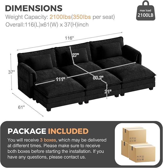 ELUCHANG 116" Luxury Modular Sectional Sofa, Comfy Deep Seat Cloud Couch - Image 2