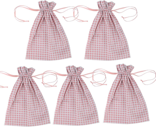 Meseey 5 Pcs Large Buffalo Plaid Burlap Bags with Drawstring Gift Bags Gingham Sacks Bags Gift Pouch Bag for Easter Spring Birthday Baby Shower (6Wx8L, pink-white plaid)