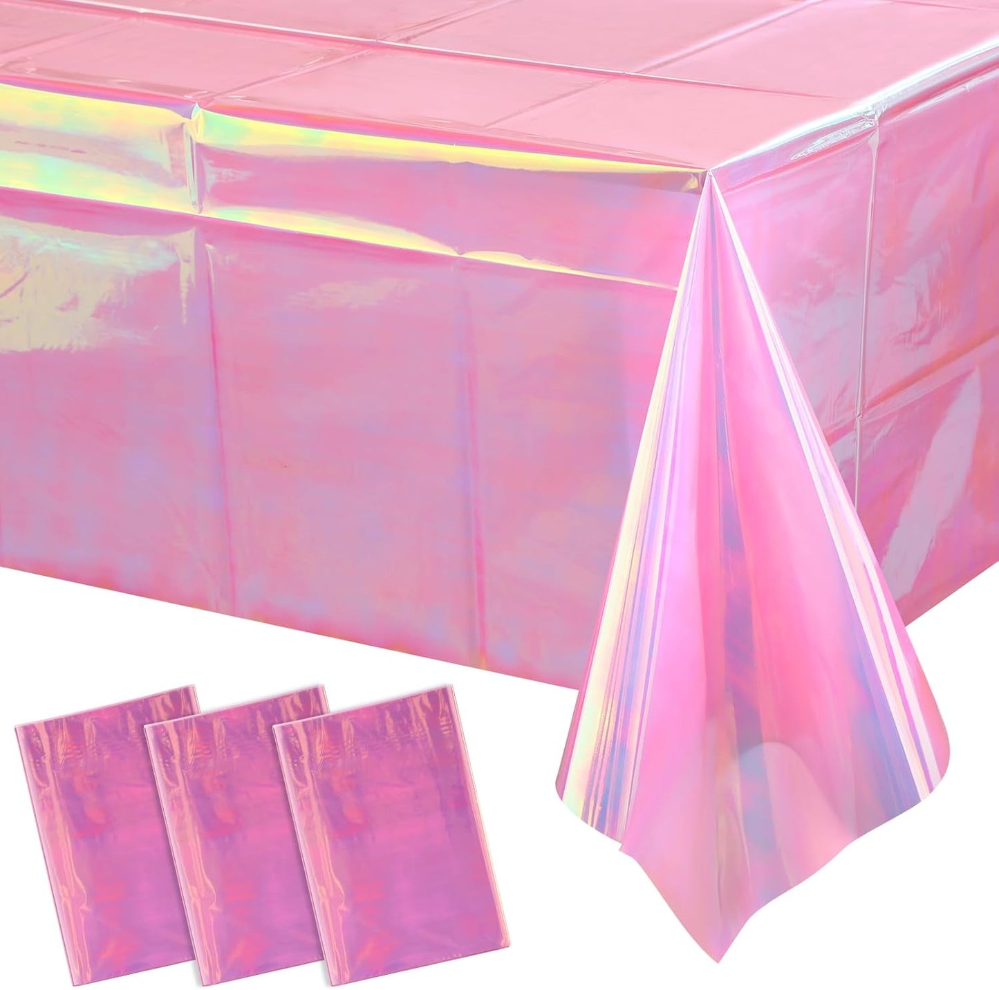 3 Pack Iridescent Plastic Tablecloth, Shiny Disposable Laser Rectangle Table Covers, Holographic Foil Tablecloth Party Decorations for Birthday Bridal Wedding Anniversary Party Supplies, 50 x 100 Inch