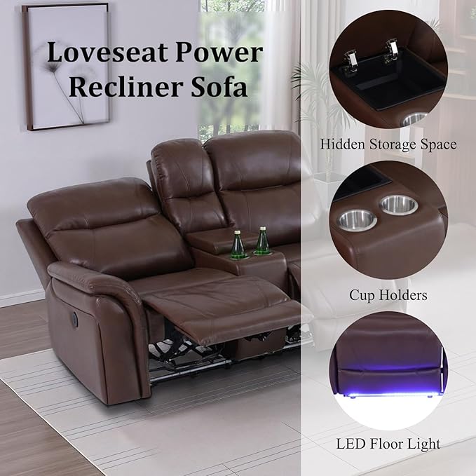 Breathable Leather Power Recliner Sofa Set, 3 Piece Living Room Furniture Set - Image 4