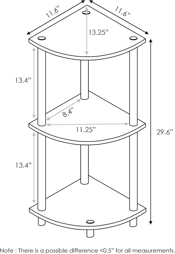 Furinno TURN-N-TUBE Corner Shelf, 3-Tier Corner Bookshelf, Display Storage - Image 3