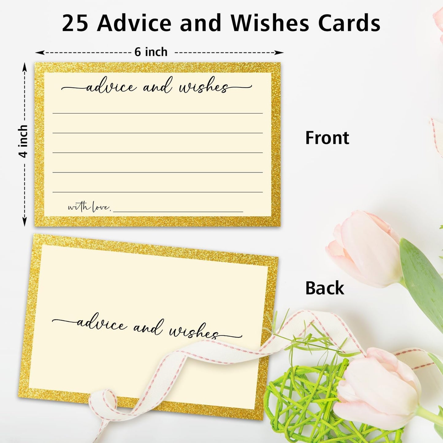 White Gold Advice and Wishes Card, Advice Cards for The Bride and Groom, Bridal Shower,Wedding or Baby Shower, Birthday, Graduation, Retirement, Guestbook - 25 Cards -10