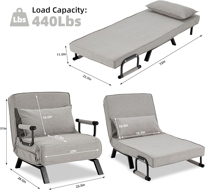 Hupmad Convertible Bed Sleeper Chair, Tri-fold Upholstered Armchair Sleeper - Image 3