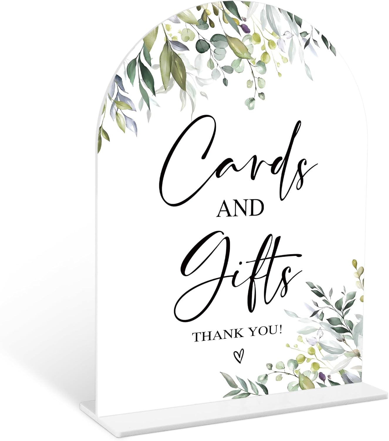 Greenery Cards and Gifts Sign, 6 x 8 Inch White Arch Acrylic Wedding Sign with Holder, Wedding Sign for Ceremony and Reception, Wedding Decoration, Wedding Supplies - LY01