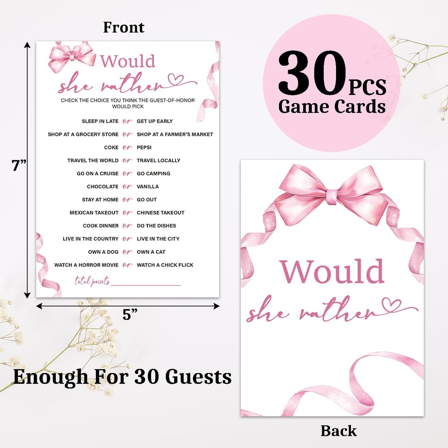 Bridal Shower Games 30 Guests, Would She Rather Bridal Shower Wedding Games for Reception, Rehearsal Dinner Engagement Party Activities Game Card/HL 004