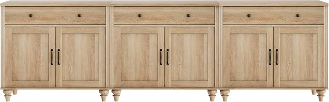 WAMAPT Oak Buffet Cabinet with 6 Doors and 3 Drawers, Large Coffee Bar Table - Image 9