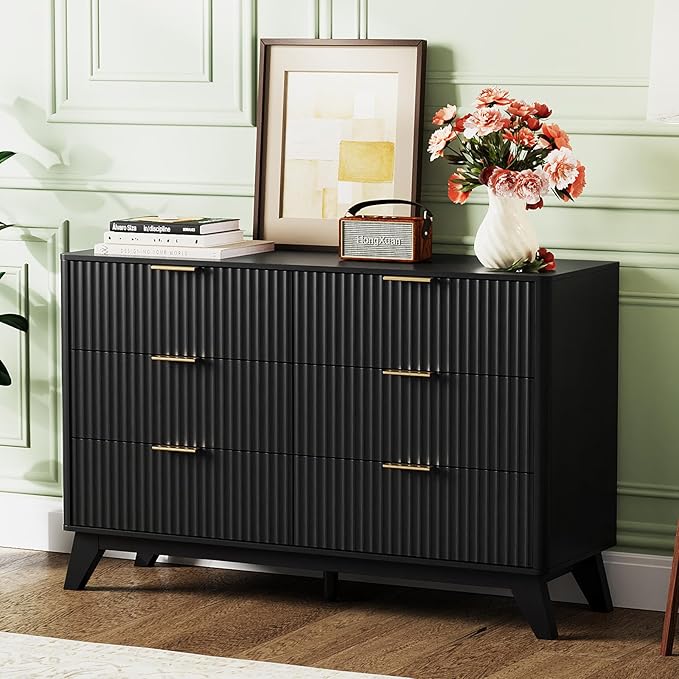 VINGLI Black Fluted 6 Drawer Dresser - Image 9