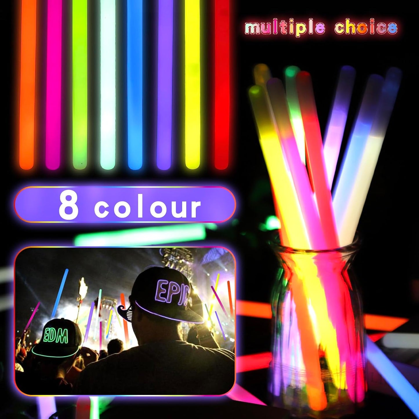 20 Pcs Ultra Bright Large Glow Sticks 14 Inch Industrial Grade 8 Colors Jumbo Light Sticks Emergency glow in the dark for Camping Accessories, Party,Hurricane, Earthquake, Survival Kit