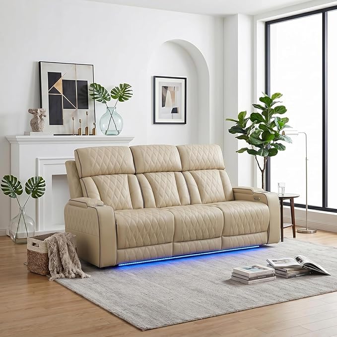 Power Recliner Sofa with LED Lights, Leather Power Reclining Sofa, Living Room by Unknown