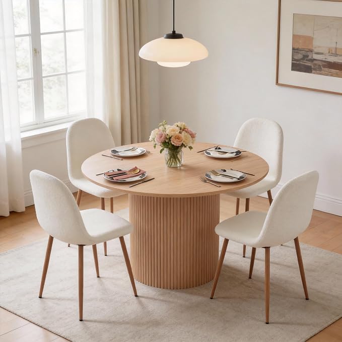 Dining Table Set for 4, Mid Century Modern 47 Inch Wooden Round Dining Table Set - Image 4