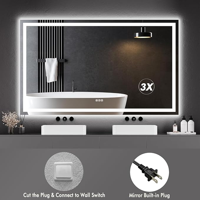 60 x 36 Inch Smart LED Bathroom Mirror，Dimmable Front + Backlit Illumination - Image 8