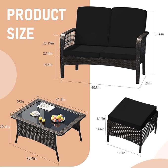LEVELEVE Patio Furniture Set Outdoor Rattan Chair Wicker Sofa Garden - Image 2