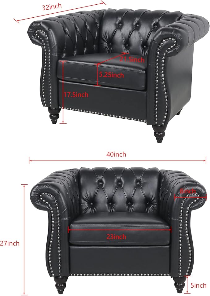 LEVNARY Leather Upholstered Armchair, Mid-Century Modern Single Sofa Chair - Image 2