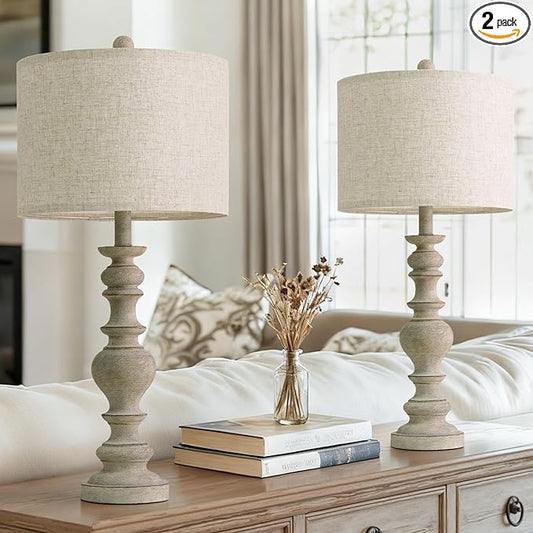 BOBOMOMO 27" Antique Gray Table Lamps Set of 2, Large Farmhouse Resin Lamps by BOBOMOMO