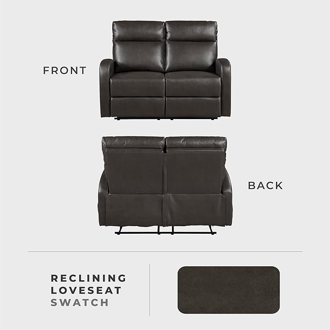 Lexicon Manual Reclining Loveseat, Faux Leather Loveseat Recliner, Wall Hugger - Image 6