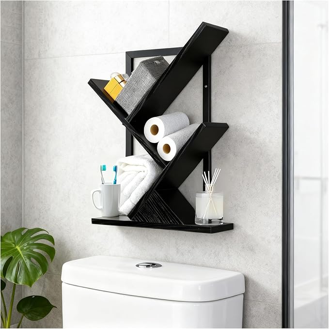 3 Tier Small Tree Bookshelf Black Floating Book Shelves - Image 9