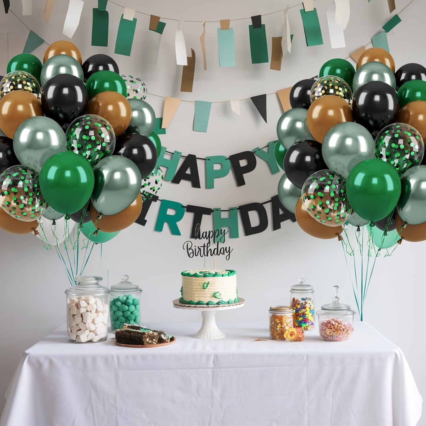 Paready Green and Brown Balloons, 50 Pcs Dark Green Black Confetti Balloon Retro Coffee Metallic Balloons Helium for Boys Camping Game Army Jungle Theme Camo Birthday Baby Shower Party Decorations