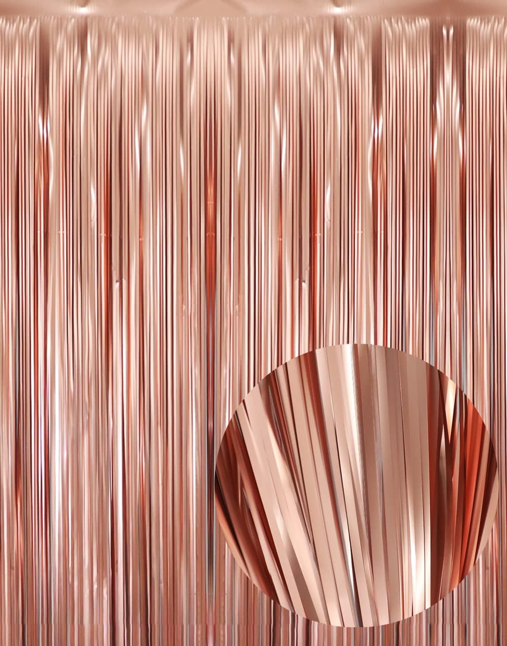 GOER 3.2 ft x 8.2 ft Metallic Tinsel Foil Fringe Curtains Party Photo Backdrop Party Streamers for Birthday,Graduation,New Year Eve Decorations Wedding Decor (5 Pcs,Matte Rose Gold,Thick Material)