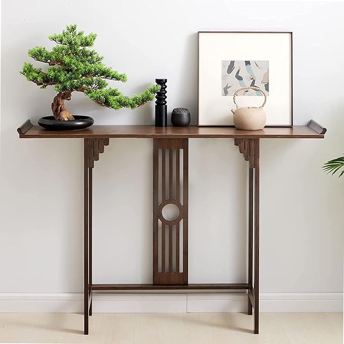 Southeast Asian Style Console Table, Walnut Bamboo Entryway Table, Narrow Long by Unknown