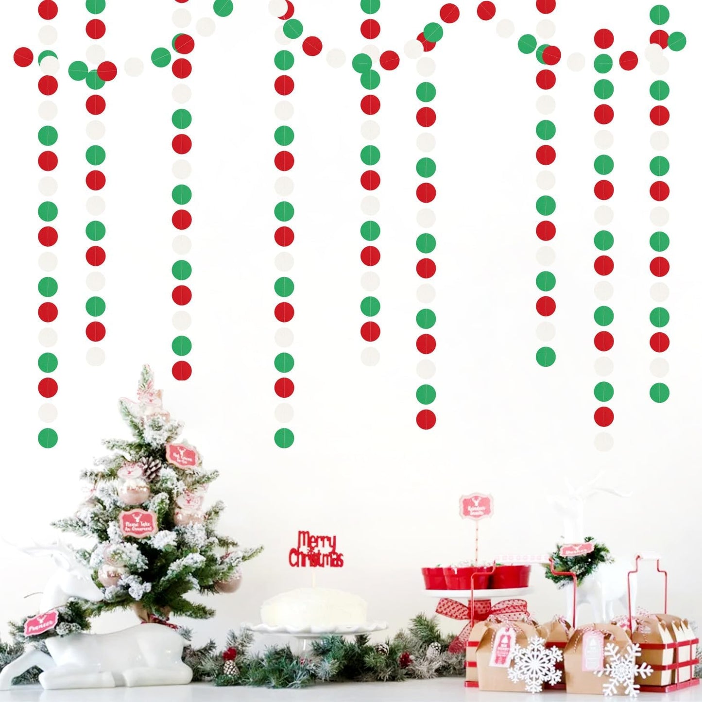 Red-Green White Christmas Party-Decorations Streamers - 52Ft Hanging Mexico Italian Paper Garland Banner,Italy Fiesta Mexican Birthday Wedding Baby Shower Supplies Backdrop Decor Hugtmr