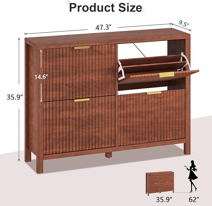 YOMILUVE Shoe Cabinet Storage for Entryway, Fluted Walnut Shoe Cabinet - Image 2