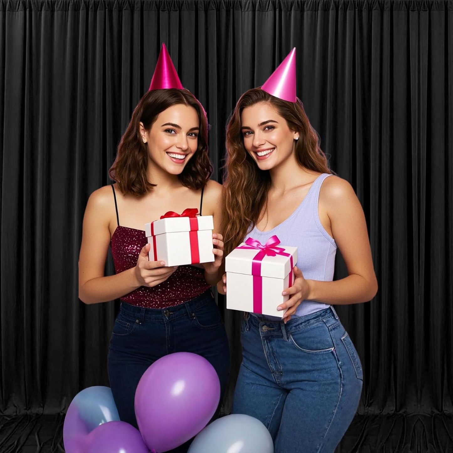 10ft x 10ft Black Backdrop Curtains for Parties, Fabric Satin Background Curtain with Rod Pockets for Weddings, Birthday, Baby Shower, Photography, Graduation Party Backdrop Drapes, 2 Panels