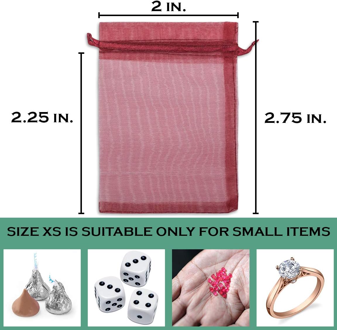 TheDisplayGuys 48-Pack 2" x 2-3/4" Maroon Sheer Organza Gift Bags with Drawstring, Jewelry Candy Treat Wedding Party Favors Mesh Pouch