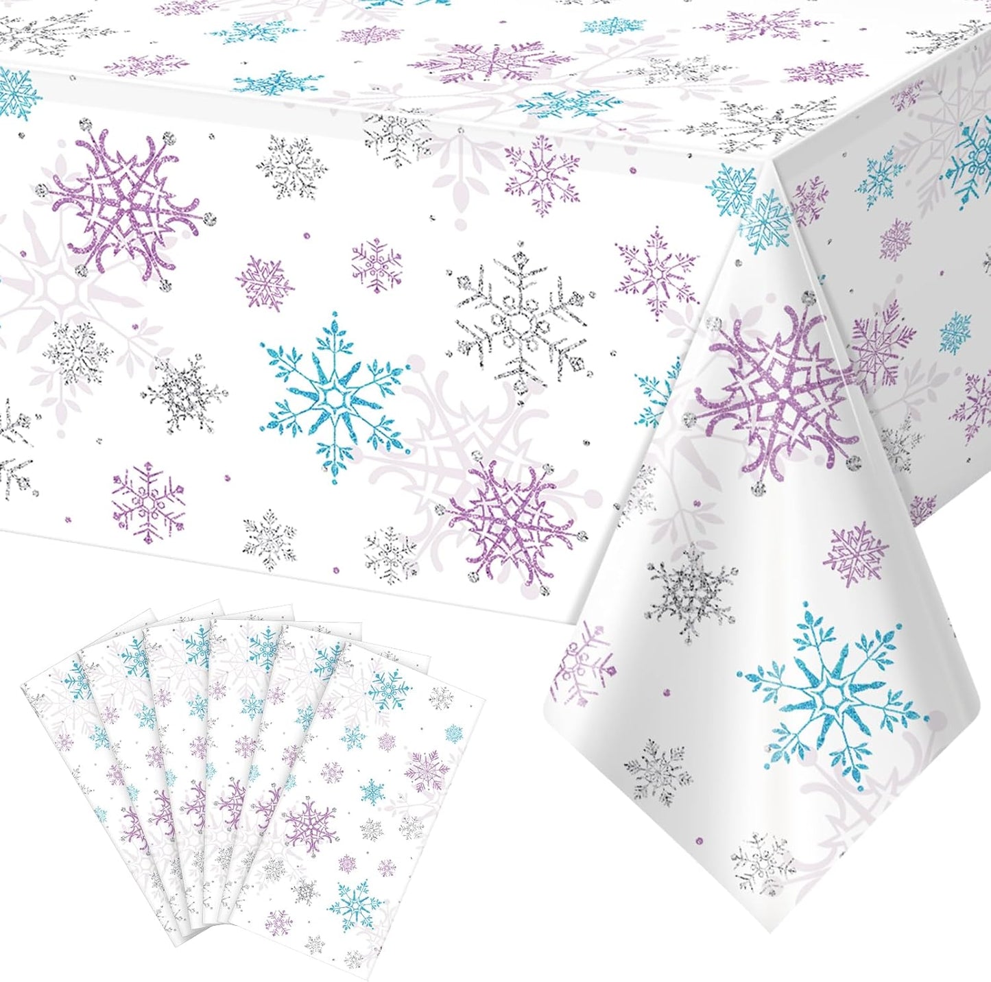 6 Pieces Christmas Snowflake Party Tablecloth Decorations,Plastic Purple and Blue Winter Wonderland Table Cover for Winter Christmas Birthday Holiday Party Decorations and Supplies,54x108 inch