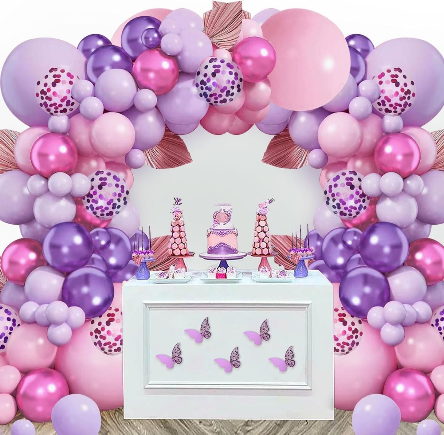 Pink and Purple Balloons,50Pcs 12 Inch Purple Pink Metallic Confetti Balloons with Ribbon for Girls Women Birthday Brida Shower Wedding Party Decorations