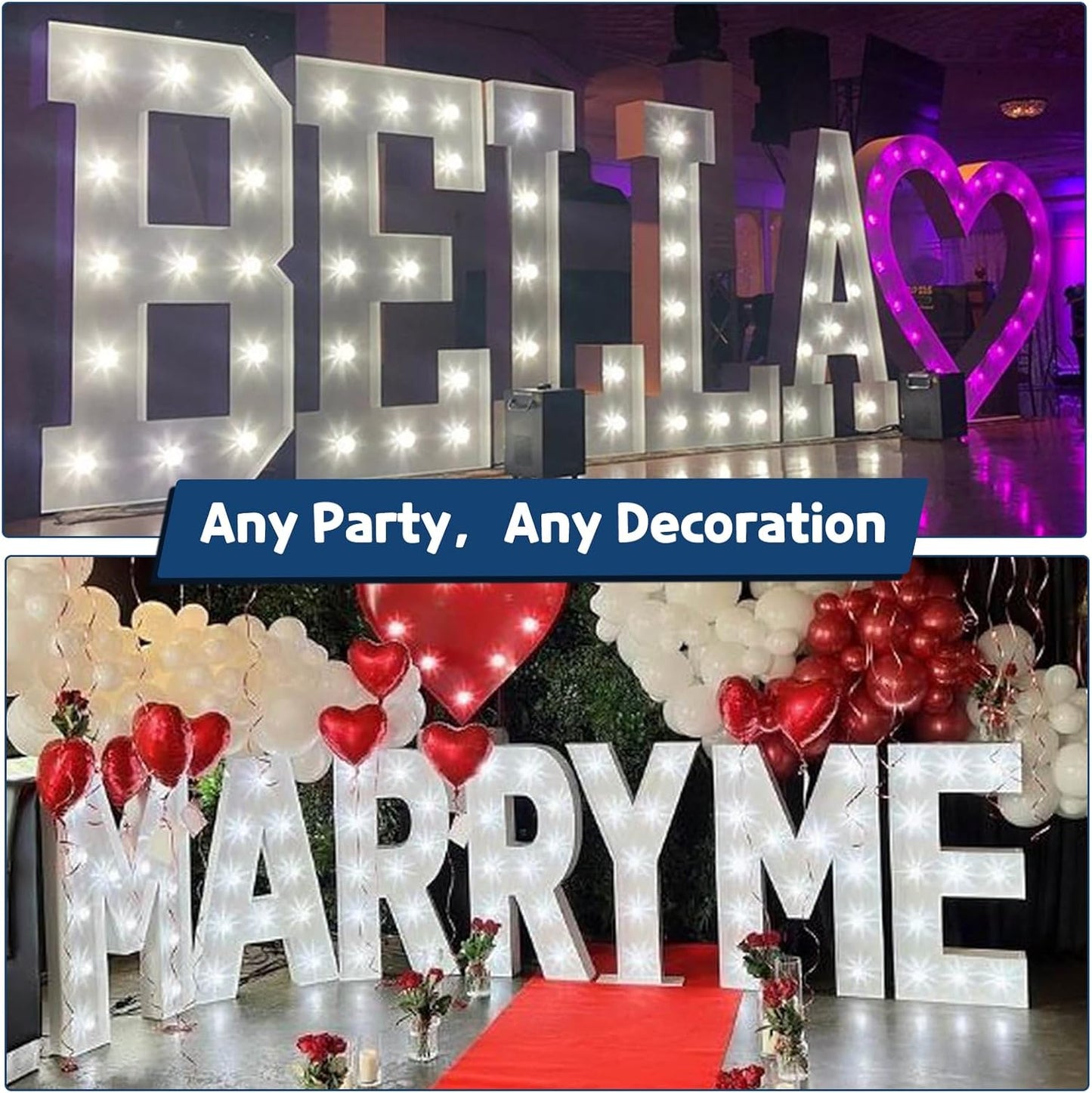 Marquee Letters 3 Feet Tall Large Light Up Letters Baby Shower Decorations Wedding Engagement White Party Decorations Prom Sign Big Cardboard Backdrop P