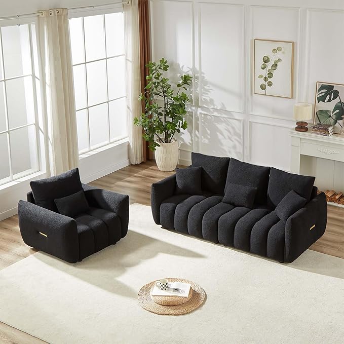 Antetek Teddy Sofa Set for Living Room, Modern Deep Seat Sofa Chair and by Antetek