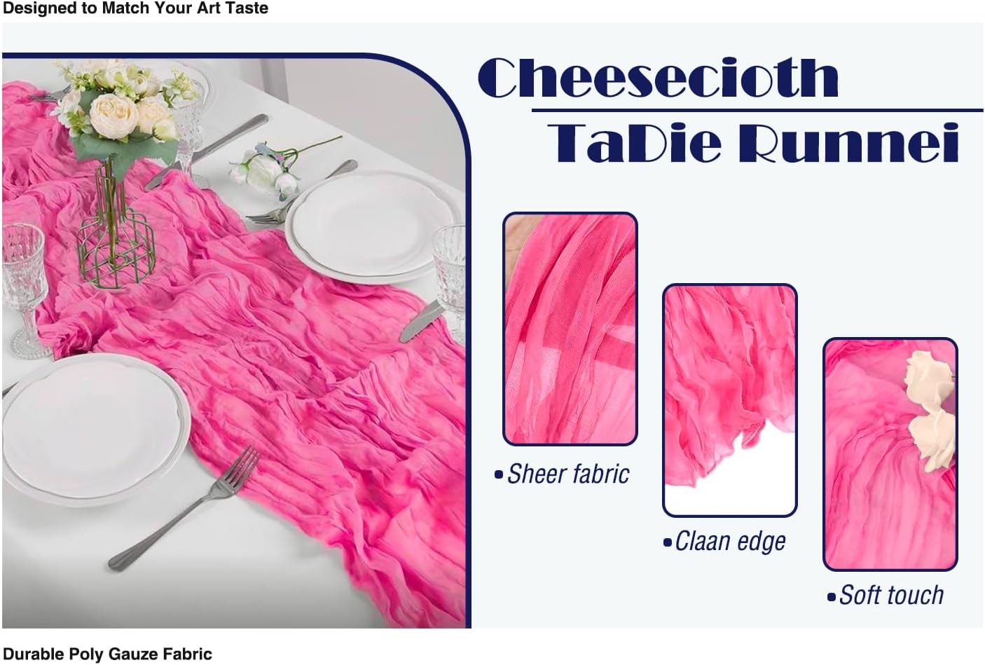 12 Pack Hot Pink 10 Ft Cheesecloth Table Runner 20x120 Inch Boho Wrinkled Sheer Romantic Gauze Decor for Wedding, Bridal Shower, Birthday Party