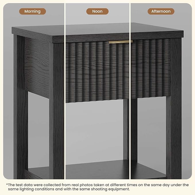 Fluted Night Stand with Golden Handle, Mid-Century Nightstands with Drawer - Image 5