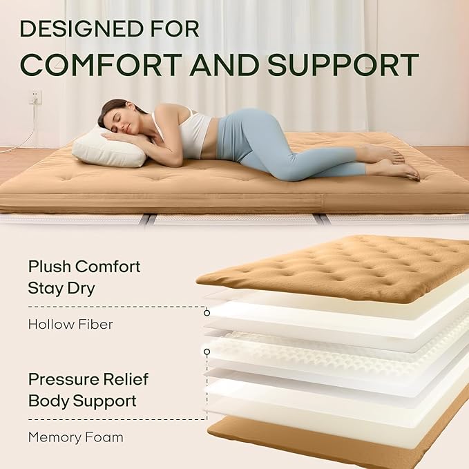 ZonLi Japanese Floor Futon Mattress Twin Size 75"x 39", 100% Cotton Cover 2.5'' - Image 3