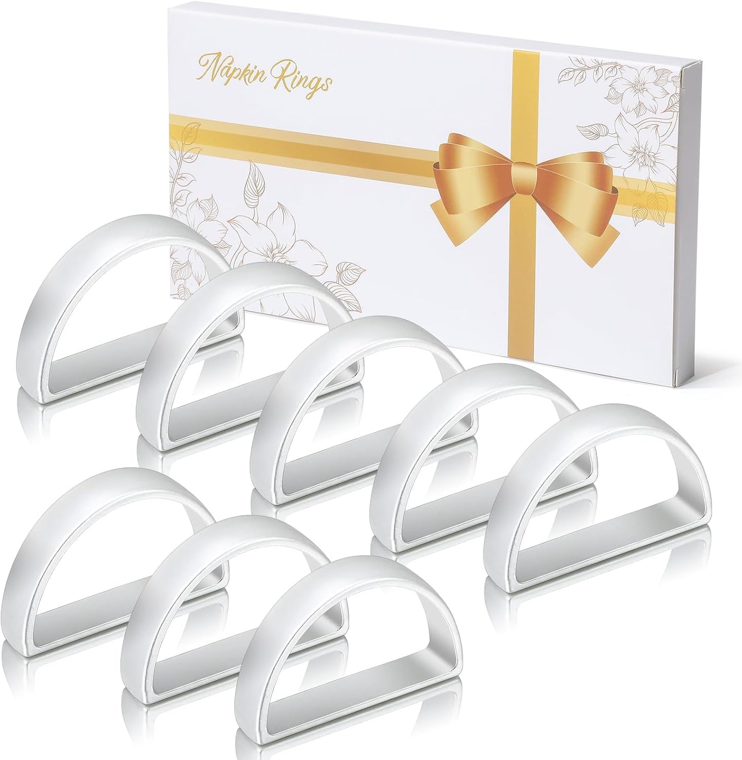 KPOSIYA Napkin Rings Set of 8, Metal Silver Napkin Rings Bulk for Table Settings, D-Shape Napkin Holders Rings for Dinner Table Decor, Easter, Fall,Thanksgiving, Christmas, Party,（Silver 8 pcs）