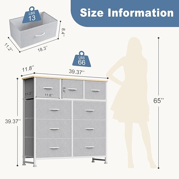 DUMOS 9 Drawer Dresser for Bedroom, Fabric Storage Organizer - Image 3